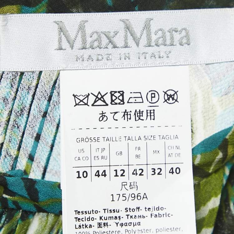 Pre Owned Max Mara Green/Multicolor Printed Crepe Pleated Midi Dress M