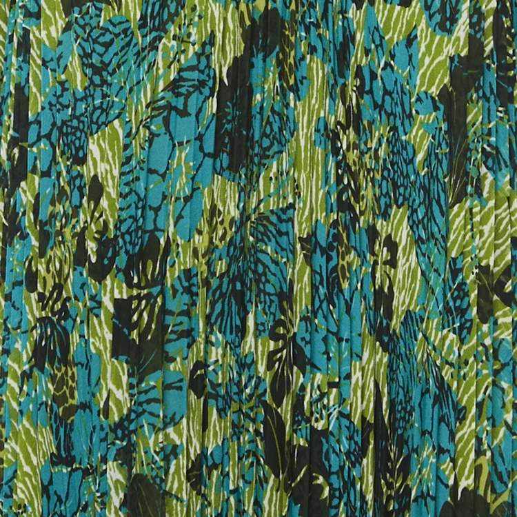 Pre Owned Max Mara Green/Multicolor Printed Crepe Pleated Midi Dress M