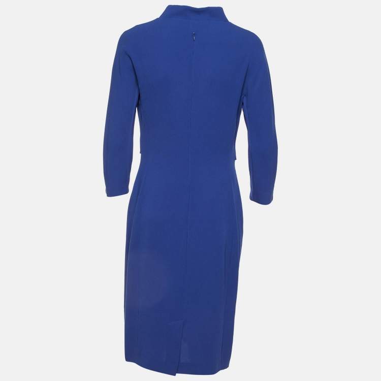 Pre Owned Max Mara Blue Crepe Tie-Up Detail Midi Dress M