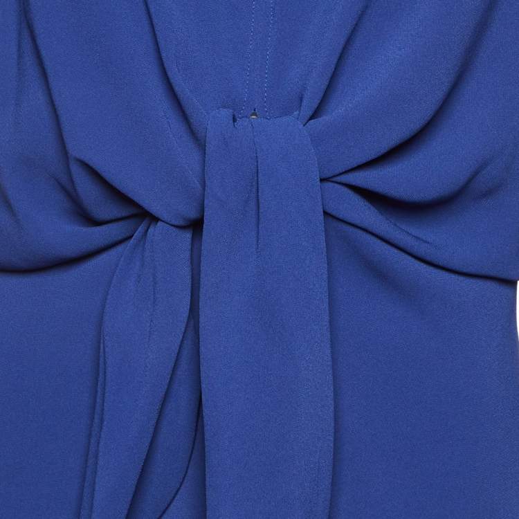 Pre Owned Max Mara Blue Crepe Tie-Up Detail Midi Dress M