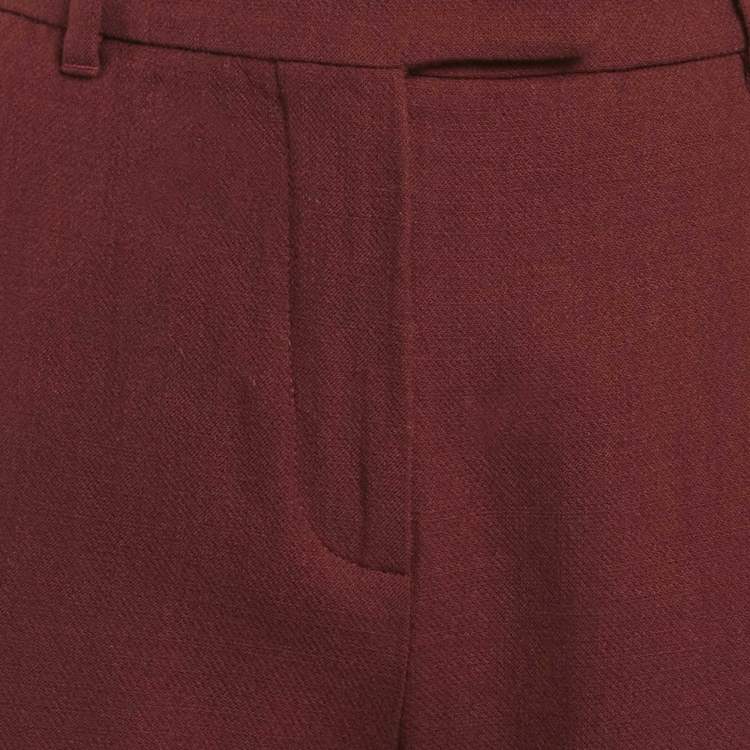 Pre Owned Max Mara Burgundy Wool Slim Fit Trousers S