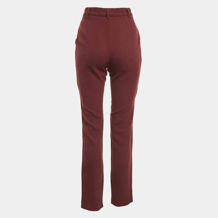Pre Owned Max Mara Burgundy Wool Slim Fit Trousers S