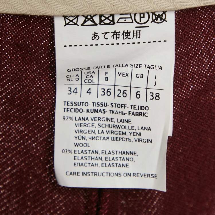 Pre Owned Max Mara Burgundy Wool Slim Fit Trousers S