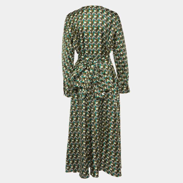 Pre Owned Max Mara Multicolor Printed Silk Corone Wrap Dress L