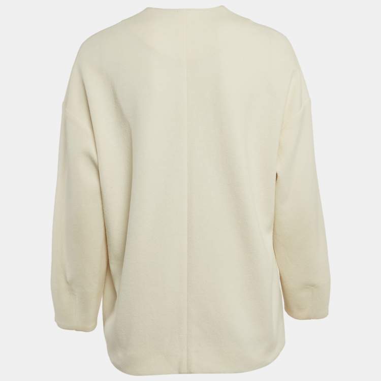 Pre Owned Max Mara Cream Textured Cotton Blend Jacket M