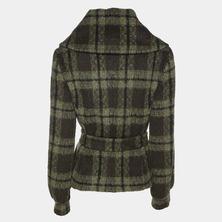 Pre Owned Max Mara Green Check Virgin Wool Jacket M