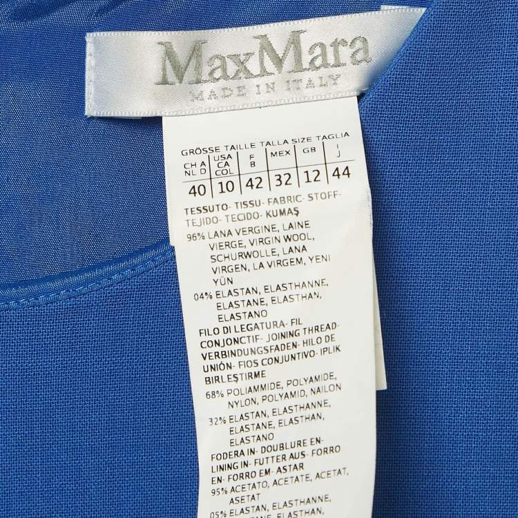 Pre Owned Max Mara Blue Wool Belted Midi Dress L