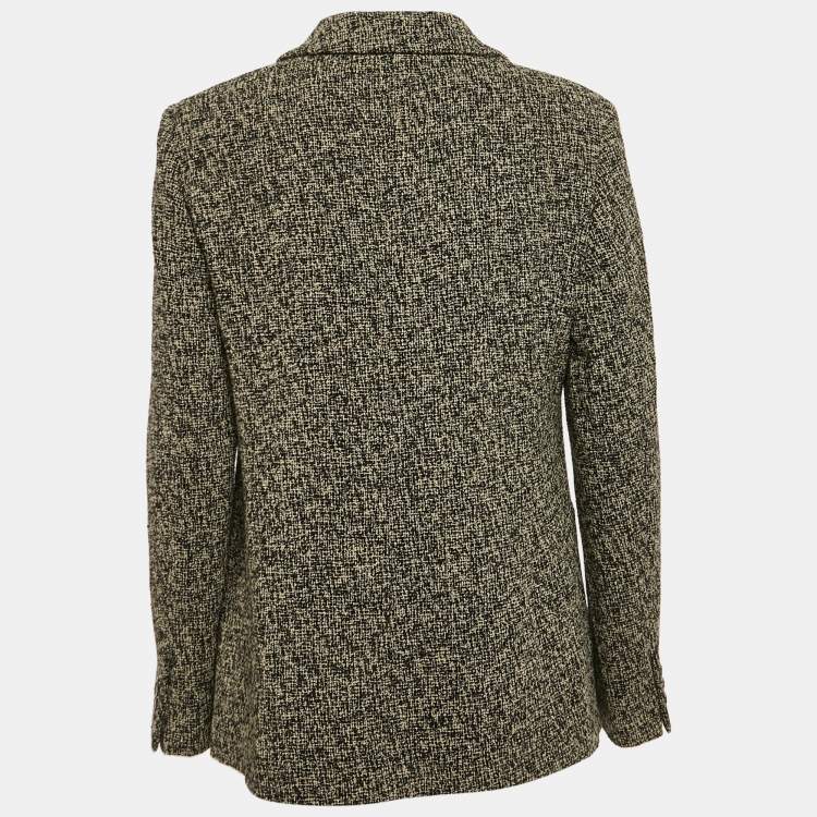 Pre Owned Max Mara Grey Tweed Single Breasted Blazer L