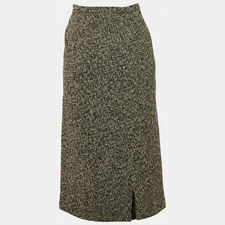 Pre Owned Max Mara Grey Tweed Midi Skirt L