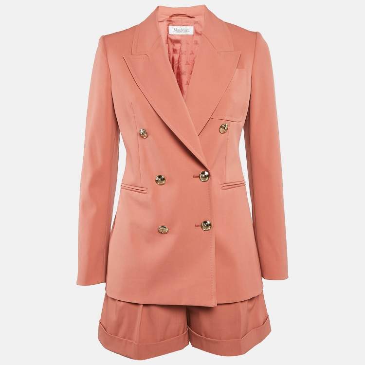 Pre Owned Max Mara Pink Wool Double Breasted Blazer and Shorts Set S
