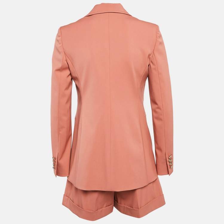 Pre Owned Max Mara Pink Wool Double Breasted Blazer and Shorts Set S