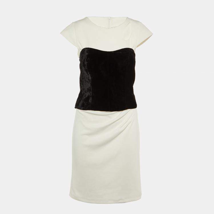 Pre Owned Max Mara White/Black Jersey and Velvet Corset Dress Set