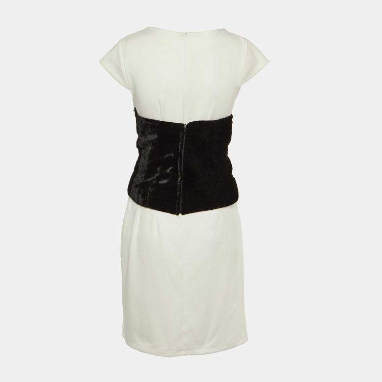 Pre Owned Max Mara White/Black Jersey and Velvet Corset Dress Set