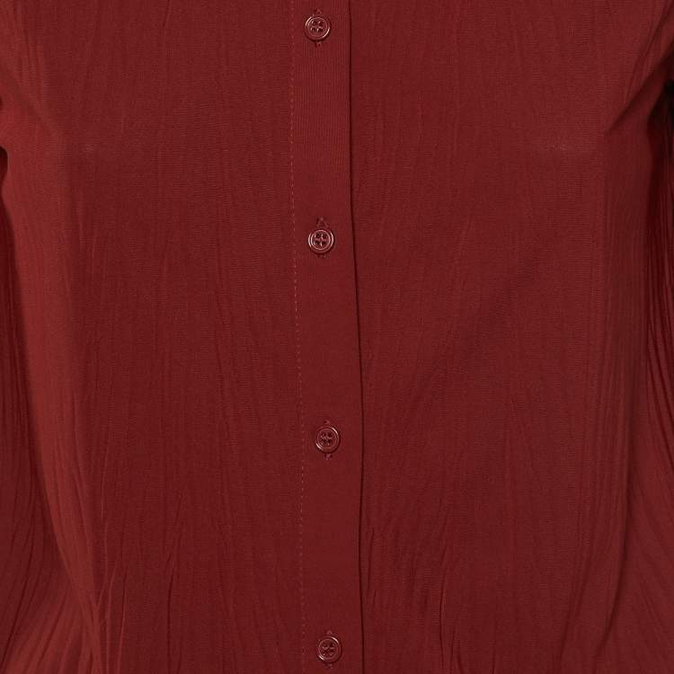 Pre Owned Max Mara Leisure Burgundy Crinkled Crepe Button Front Shirt S