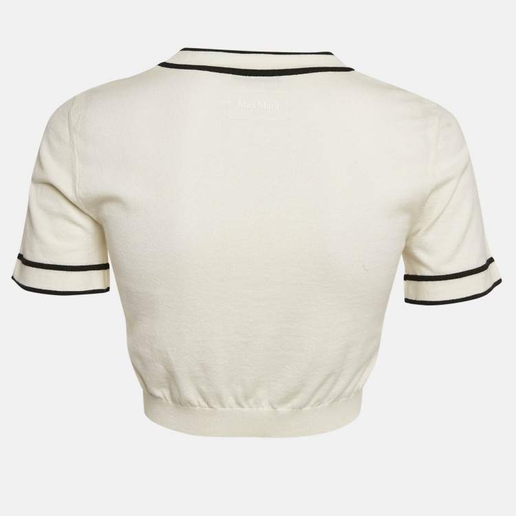 Pre Owned Max Mara White Cotton Knit Round Neck Cropped Top M