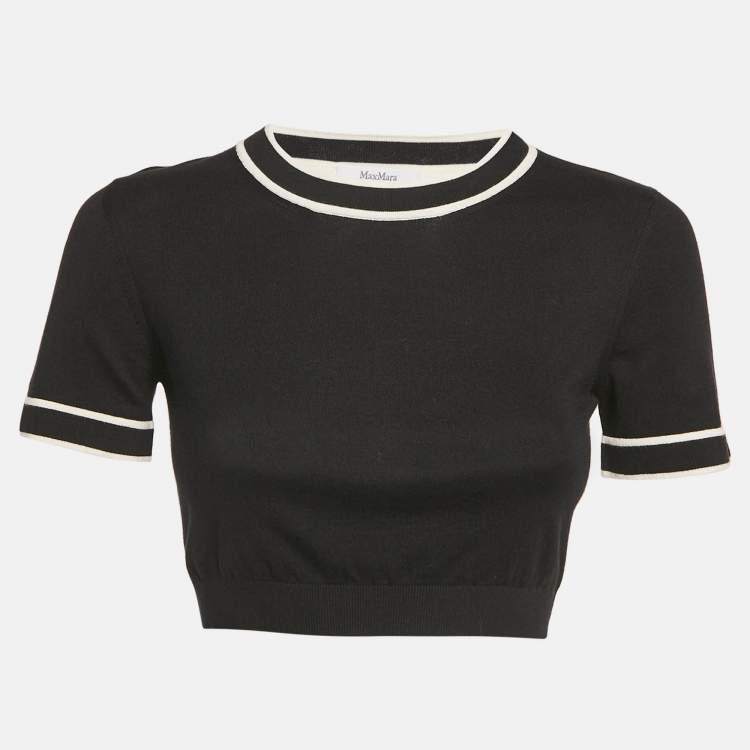 مملوكة مسبقًا Max Mara Black/White Knit Round Neck Cropped Top M