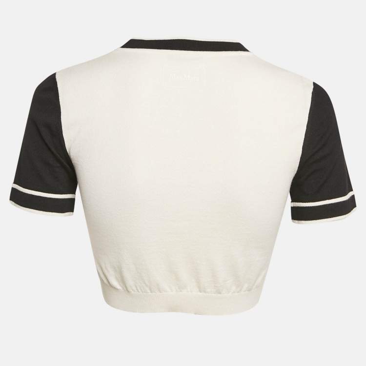 مملوكة مسبقًا Max Mara Black/White Knit Round Neck Cropped Top M