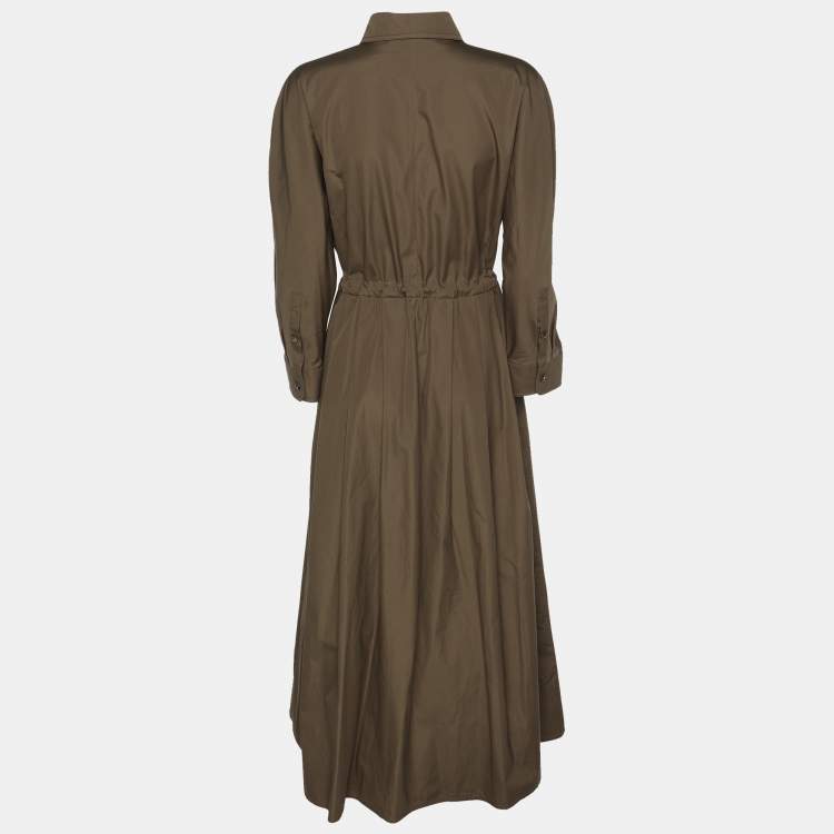 Pre Owned Max Mara Green Cotton Belted Maxi Dress M