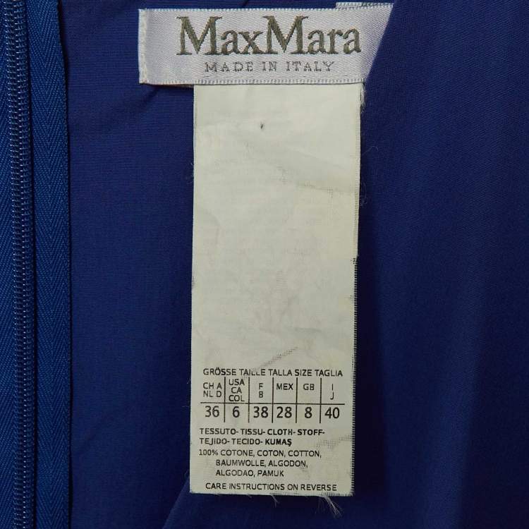 Pre Owned Max Mara Blue Cotton Belted Midi Dress S