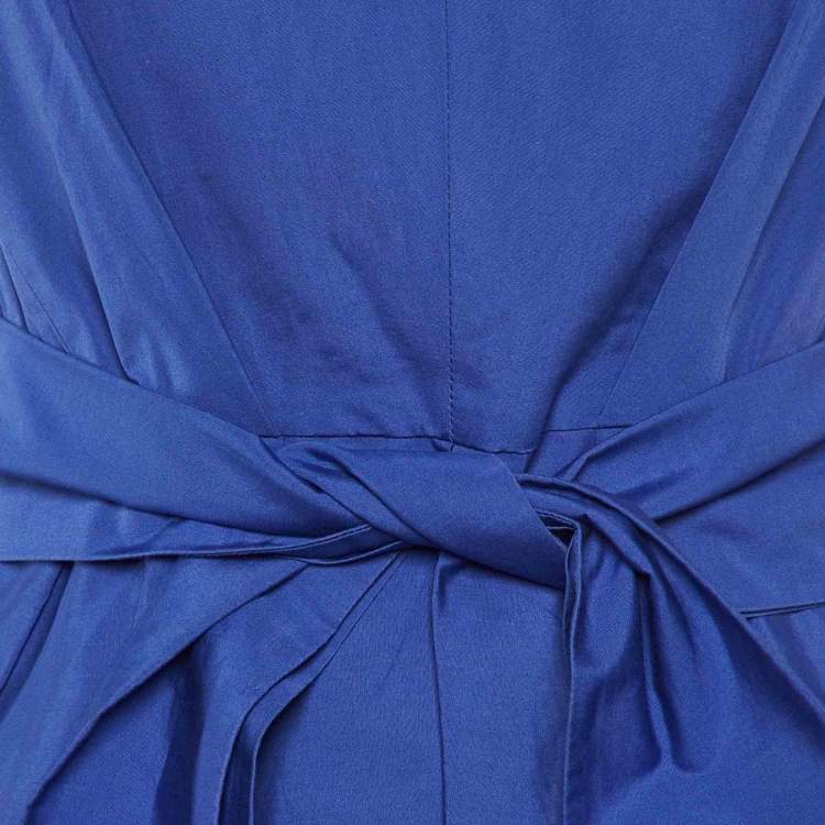 Pre Owned Max Mara Blue Cotton Belted Midi Dress S
