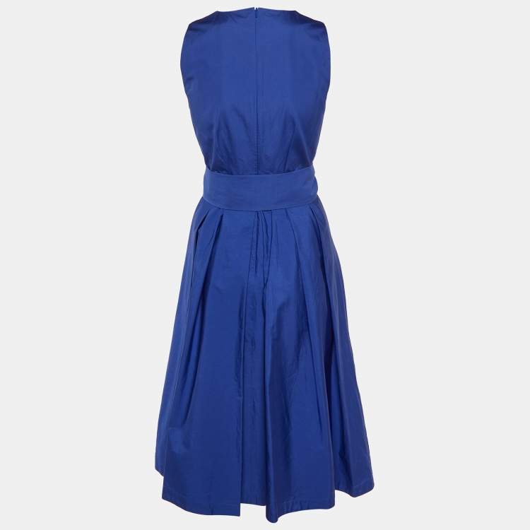 Pre Owned Max Mara Blue Cotton Belted Midi Dress S