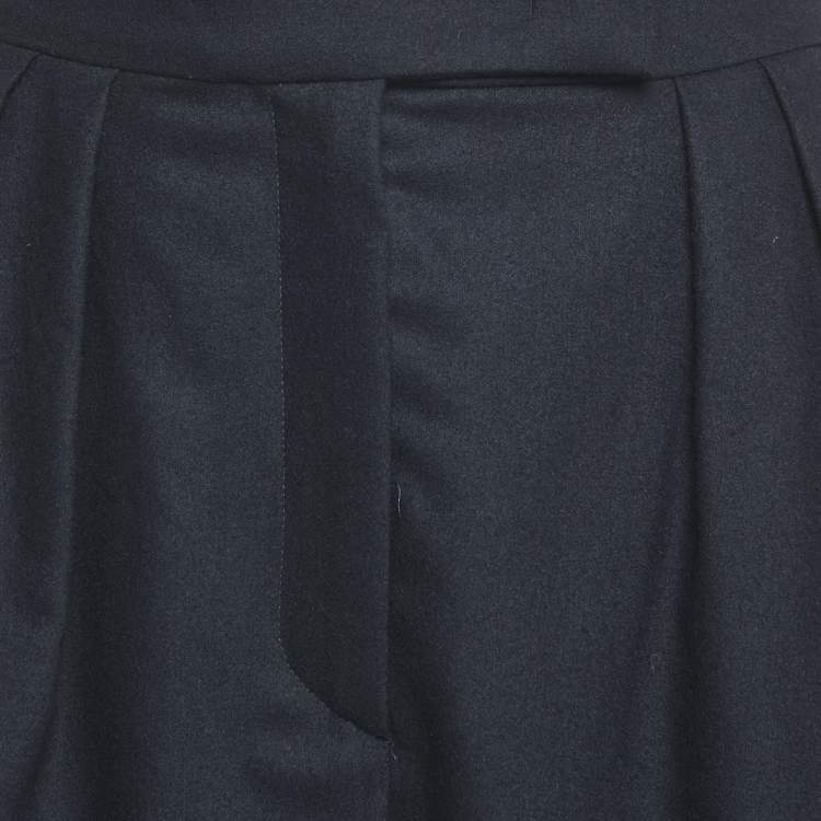 Pre Owned Max Mara Navy Blue Wool Pleated Skirt M