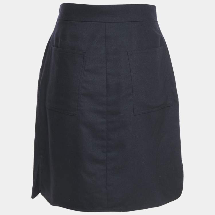 Pre Owned Max Mara Navy Blue Wool Pleated Skirt M