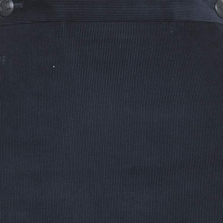 Pre Owned Max Mara Navy Blue Corduroy Button Detail Midi Skirt M