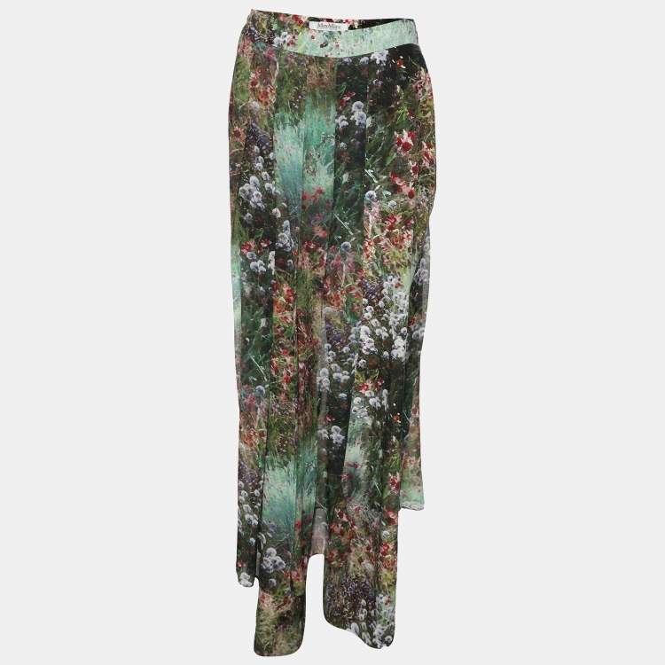 Pre Owned Max Mara Green Floral Printed Silk Canneti Pants S