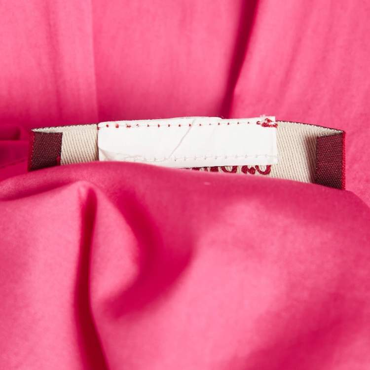 Pre Owned Max Mara Pink Cotton Pleated Midi Shirt Dress L