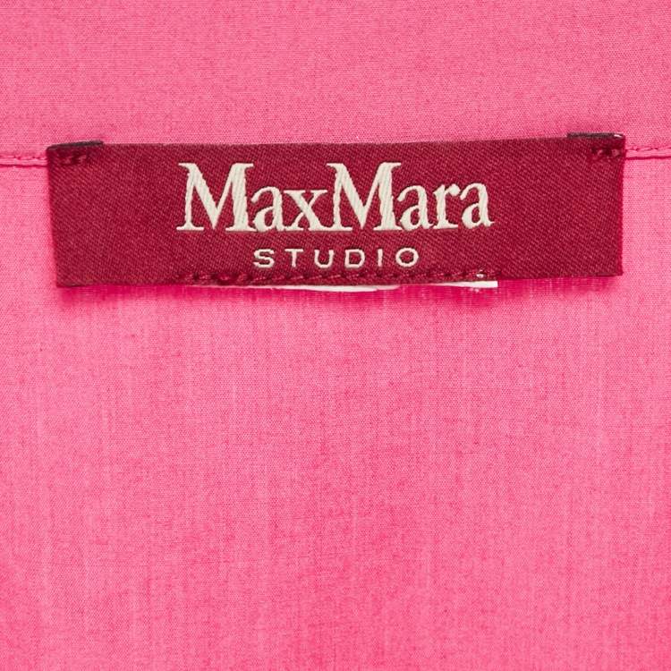 Pre Owned Max Mara Pink Cotton Pleated Midi Shirt Dress L
