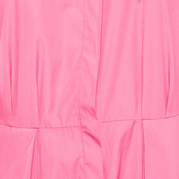 Pre Owned Max Mara Pink Cotton Pleated Midi Shirt Dress L