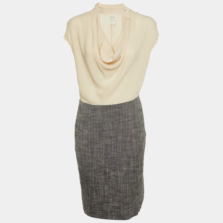 Pre Owned Max Mara Beige Crepe & Linen Blend Midi Dress M