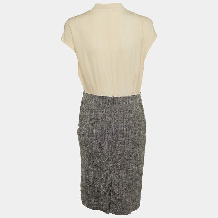 Pre Owned Max Mara Beige Crepe & Linen Blend Midi Dress M