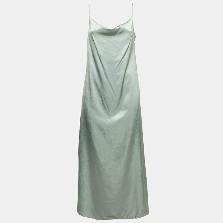 Pre Owned Max Mara Leisure Metallic Grey Satin Strappy Maxi Dress M