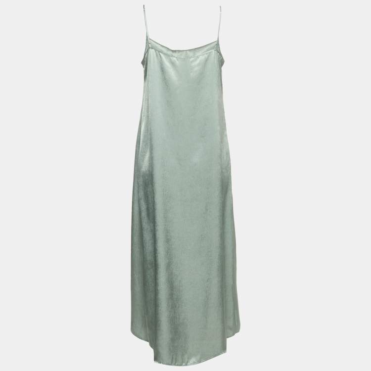 Pre Owned Max Mara Leisure Metallic Grey Satin Strappy Maxi Dress M