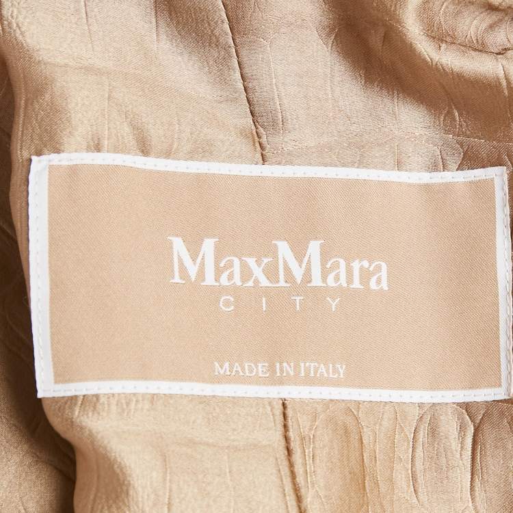 Pre Owned Max Mara City Beige Textured Satin Sleeveless Hooded Uguale Coat M