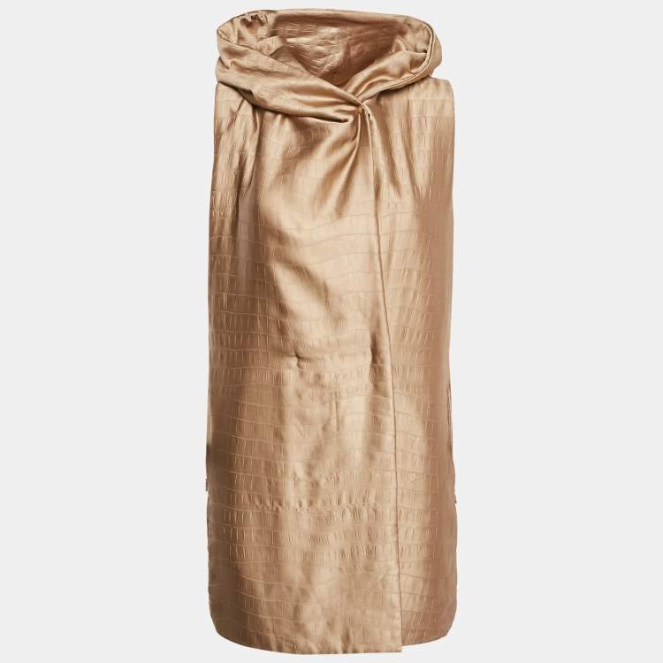 Pre Owned Max Mara City Beige Textured Satin Sleeveless Hooded Uguale Coat M