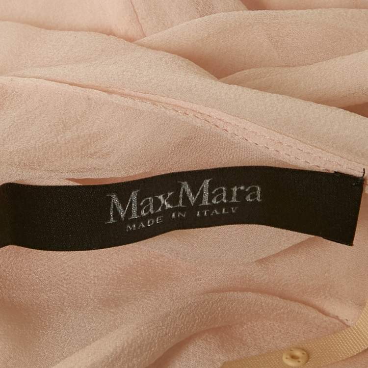 Pre Owned Max Mara Pink Silk Chiffon Gathered Sleeveless Long Dress S