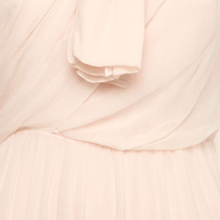 Pre Owned Max Mara Pink Silk Chiffon Gathered Sleeveless Long Dress S