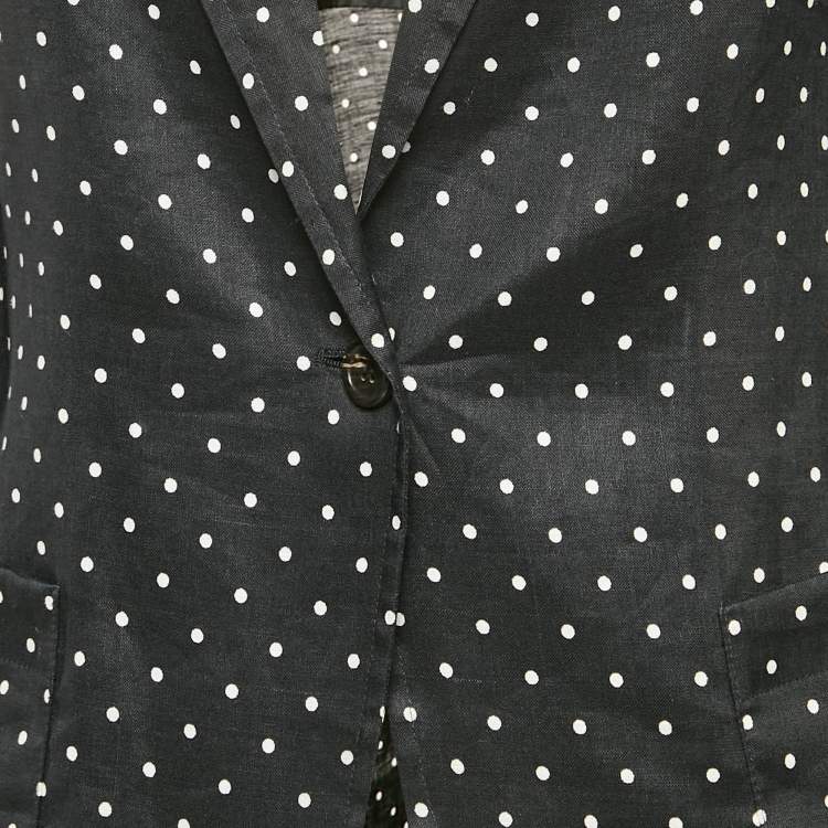 Pre Owned Max Mara Black Dotted Ramie Single Breasted Blazer M