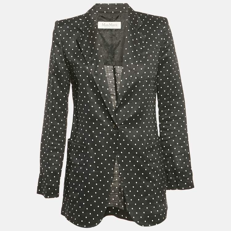 Pre Owned Max Mara Black Dotted Ramie Single Breasted Blazer M