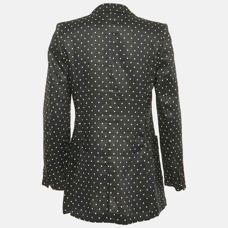 Pre Owned Max Mara Black Dotted Ramie Single Breasted Blazer M
