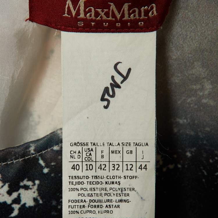 Pre Owned Max Mara Studio Grey Printed Satin Shift Dress M