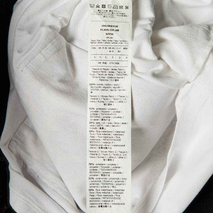 Pre Owned Max Mara White/Gold Patched Cotton Crew Neck T-Shirt L