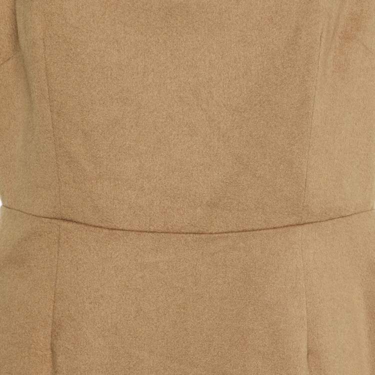 Pre Owned Max Mara Light Brown Camel Hair Sleeveless Sheath Dress L