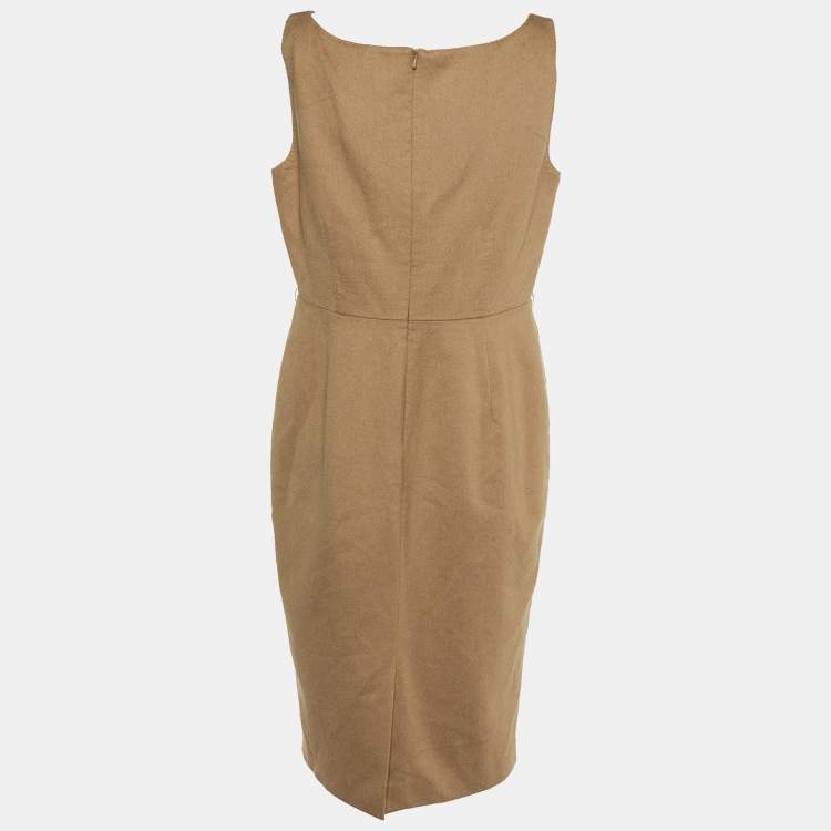 Pre Owned Max Mara Light Brown Camel Hair Sleeveless Sheath Dress L