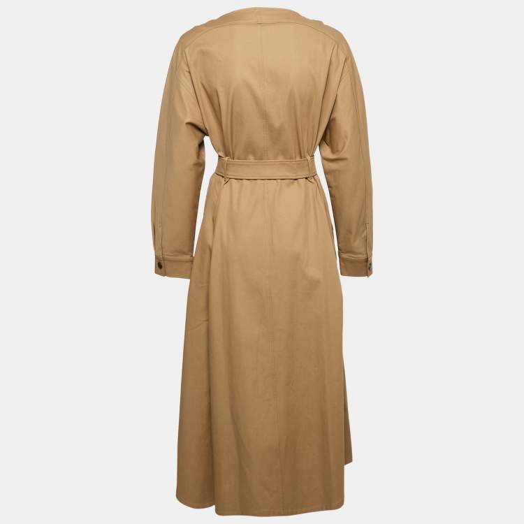 Pre Owned Max Mara Beige Gabardine Belted Midi Dress M