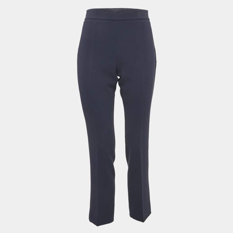 Pre Owned Max Mara Navy Blue Crepe Trousers M