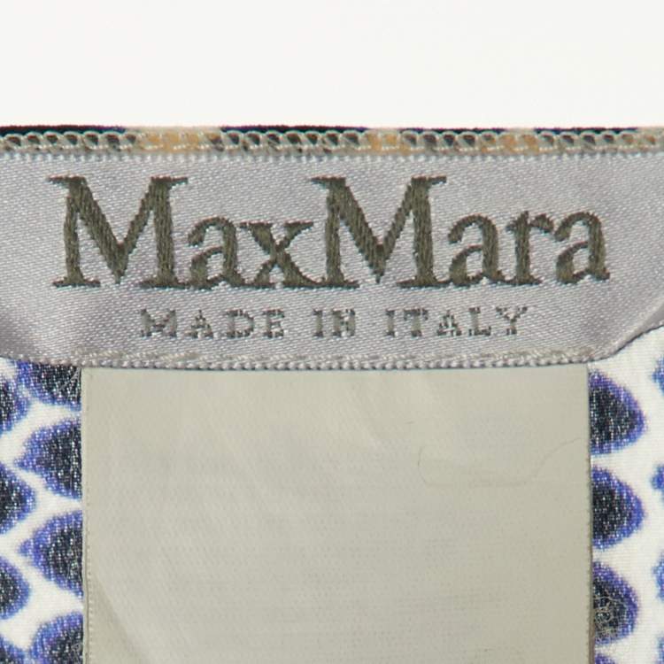 Pre Owned Max Mara Navy Blue & White Printed Silk Tunic S